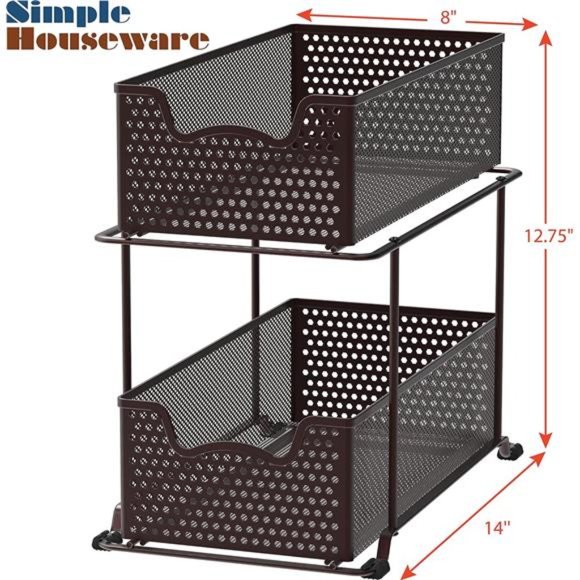2 Tier Sliding Cabinet Basket Organizer Drawer, Bronze - Picture 6 of 7